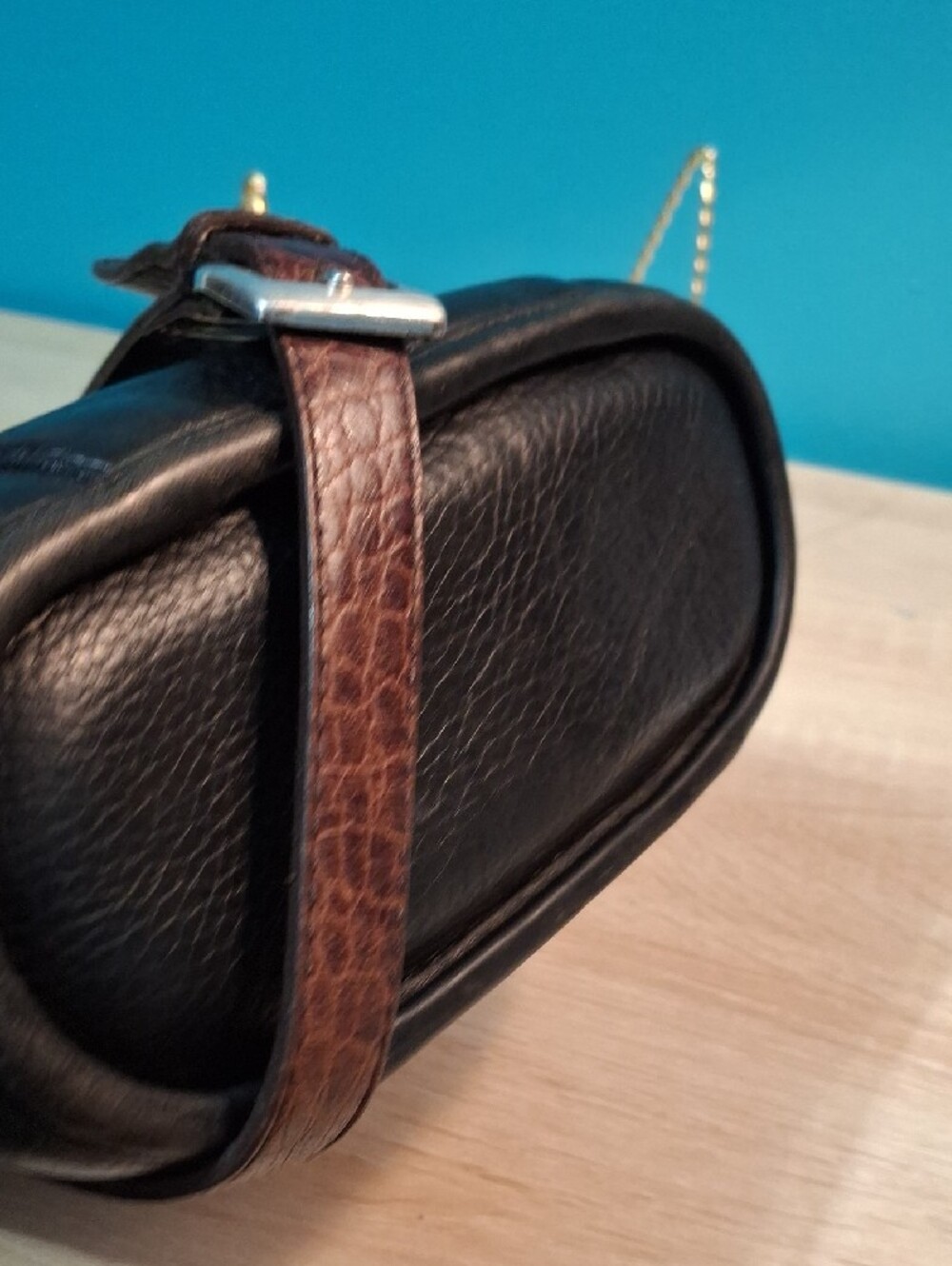 Brighton Magdaleine Brown Croc-Embossed & Black Leather Crossbody Vintage - Picture 6 of 15